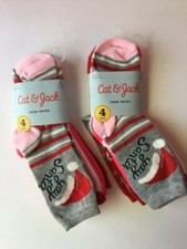 Cat Jack Girls' 4pk Santa Crew Socks , SMALL, LOT OF 2 8 pairs