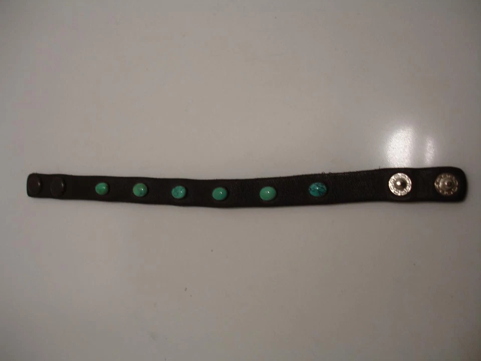 Pulsera de cuero marrón cabina redonda turquesa L Kingman L Laura Ingalls para mujer y hombre Foto 3 de 4