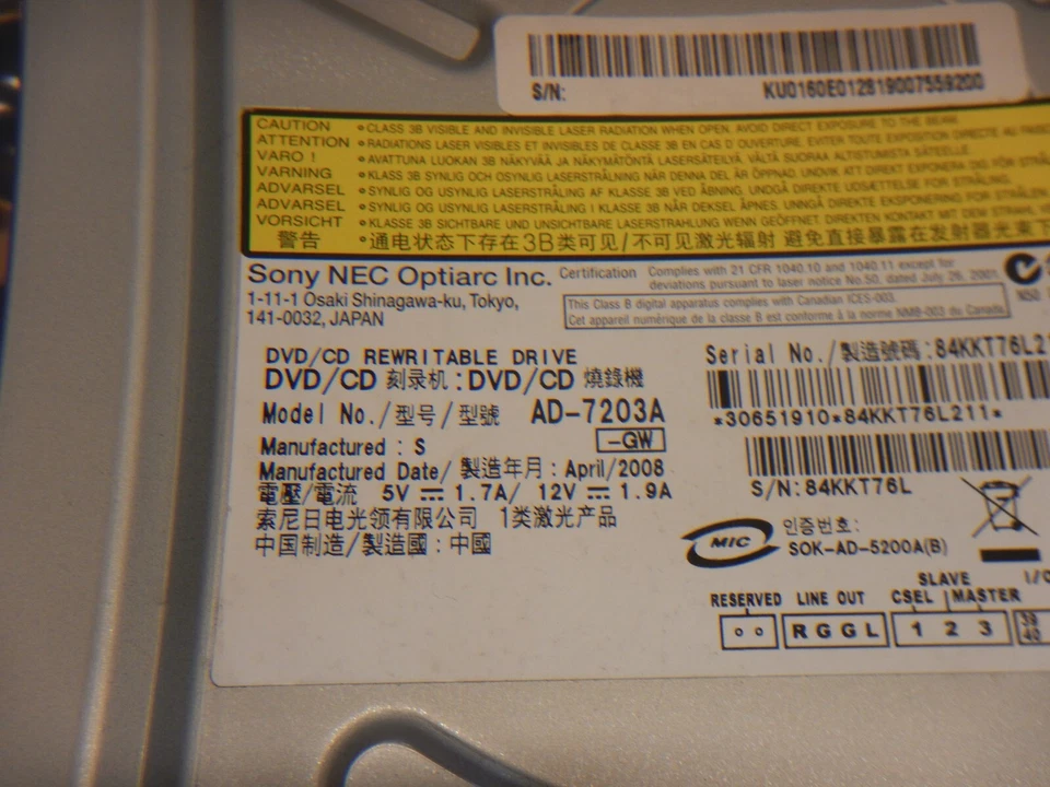 Sony FlashLabel DVD and CD Rewriter AD-7203a IDE 40 Pin Drive - Image 3 of 4