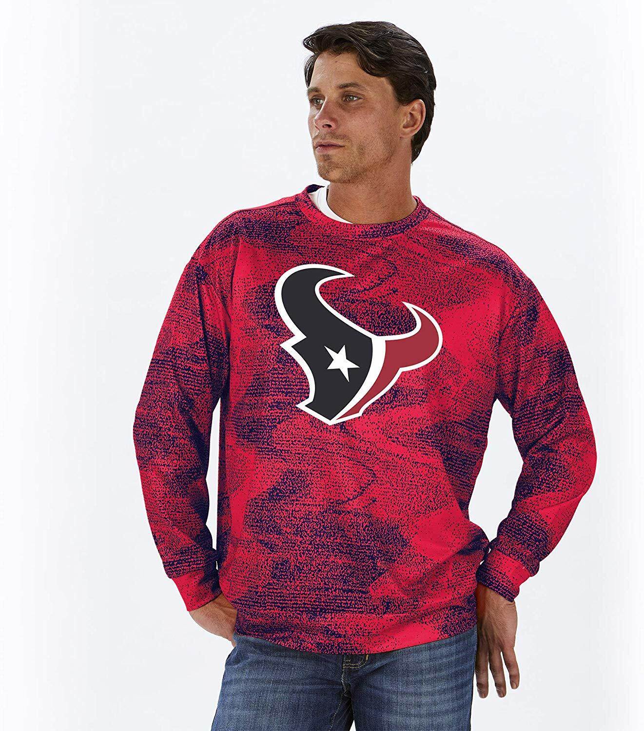 Футбольная мужская толстовка Zubaz NFL Houston Texans со статичным круглым вырезом горловины