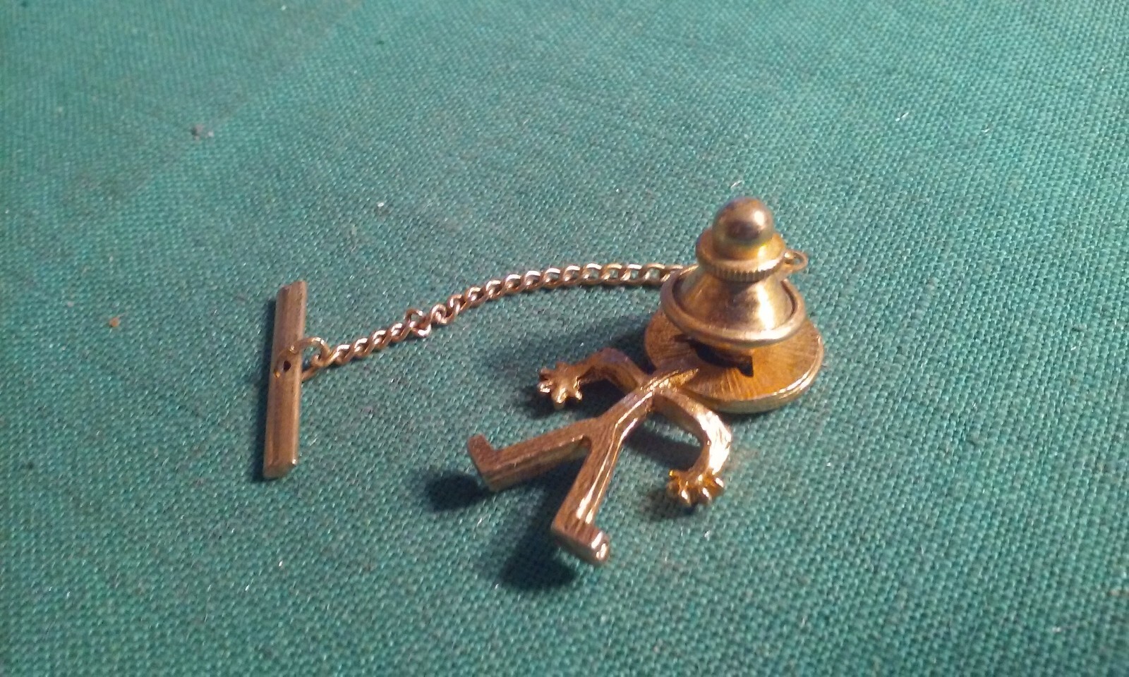 Vintage Gold-Tone Metal STICK MAN Figure Tie-Tack or Lapel Pin w/ Bell Clasp