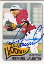 JESMUEL VALENTIN GREAT LAKES LOONS SIGNED BASEBALL CARD PHILADELPHIA PHILLIES