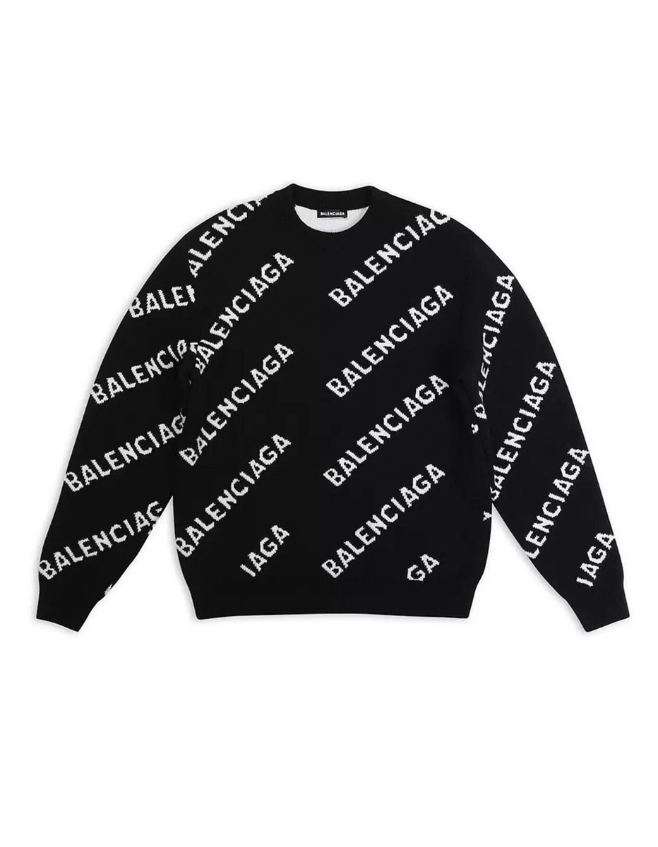 BALENCIAGA knit ニット Balenciaga // Black & White Wool Knit Logo Sweater – VSP