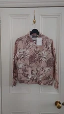 Desmond & Dempsey Pocket Pyjama Shirt Only Night Bloom Print Rose Latte Linen S