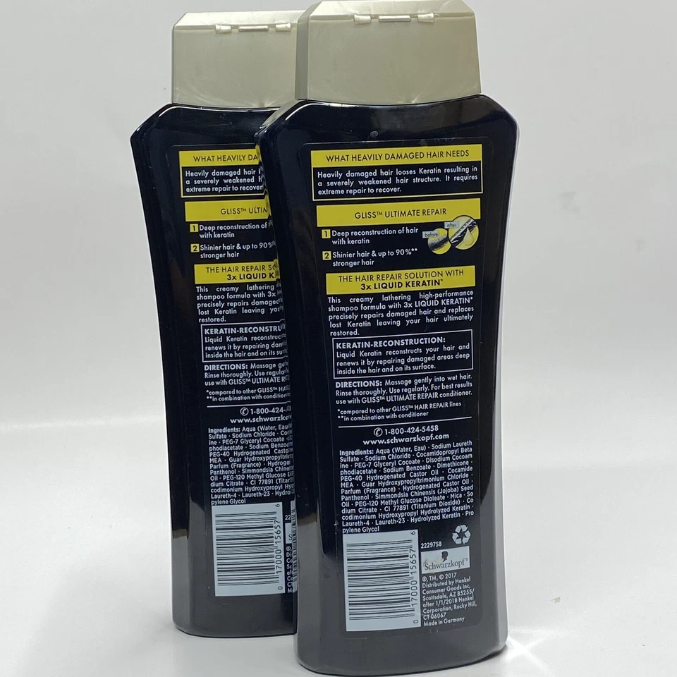 Champú reparador Schwarzkopf Gliss Ultimate con queratina líquida 13,6 oz (paquete de 2) Foto 3 de 4