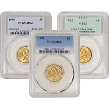 US Gold $5 Liberty Head Eagle - PCGS MS63 - Random Date and Label