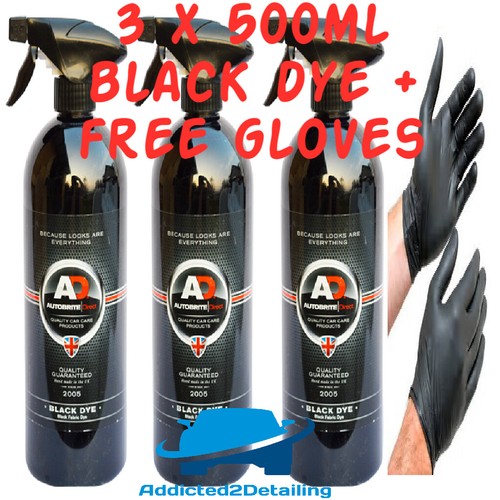 AUTOBRITE DIRECT 3X500ML BLACK DYE UPHOLSTERY FABRIC DYE TRIM CARPET