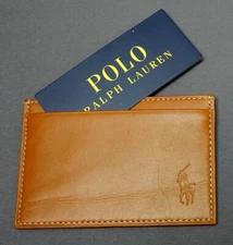 Polo Ralph Lauren Brown Leather Wallet Slim Card Case Pony Logo Mens
