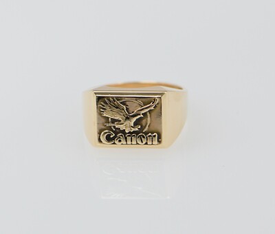 10K Yellow Gold Men's Canon Logo Ring Circa 1970, Size 10