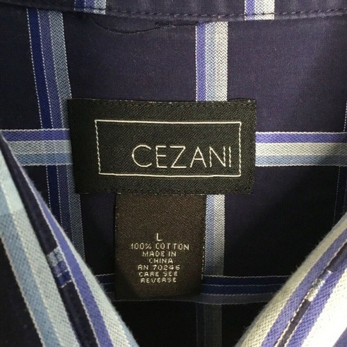 Cezani Men's Blue Plaid 100% Cotton Long Sleeve Button Up Shirt Size L - Picture 11 of 13