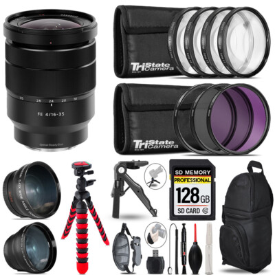 Sony Vario-Tessar T* FE 16-35mm ZA Lens -3 Lens Kit +Tripod +Backpack -128GB Kit