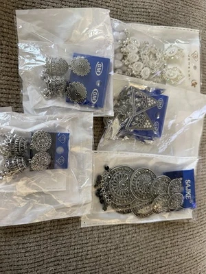 Lot #3 SAJKE Mixed Lot Women’s Fashion Earrings Set, 5-Piece Silver Tone Metal - Image 1 of 3