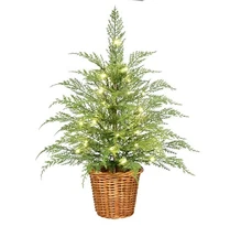 My Texas House 2FT Pre-Lit Cypress Pot Artificial Christmas Tree 2 Foot NEW