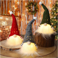 Set of 3 Lighted Christmas Gnomes - Handmade Scandinavian Holiday Decor