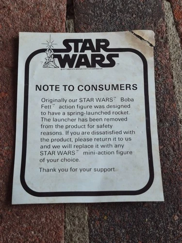 Star Wars Note To Consumers Boba Fett Accessory Change ORIGINAL 1979 Kenner