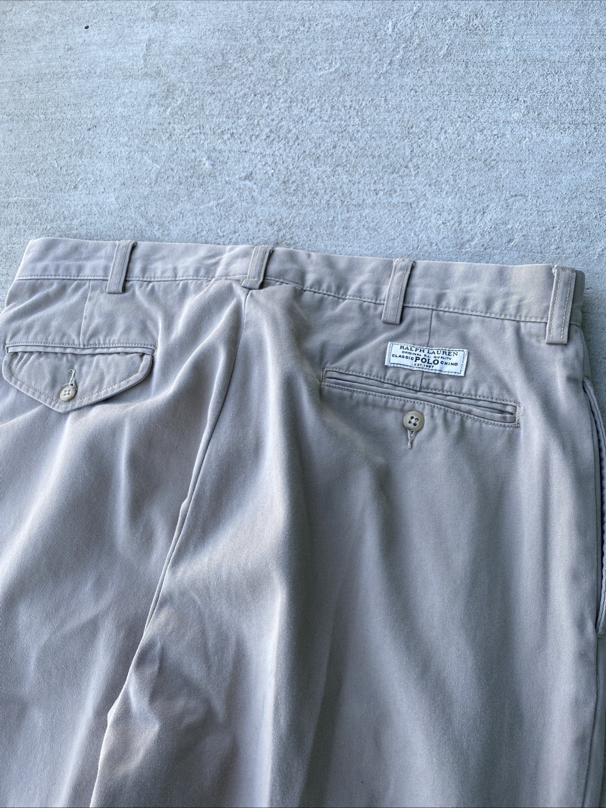 Vtg 90s Polo Ralph Lauren Mens 36x32 Hammond Chino Pleated Cuffed Beige Pants