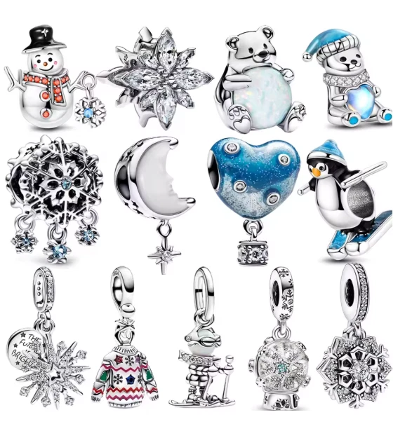 925 Silber Charms Armband Geschenk Damen Winter Weihnachten Schnee Engel Frau - Bild 3 von 4