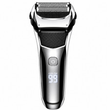 men's electric shaver for wet and dry shaving, silver and black.