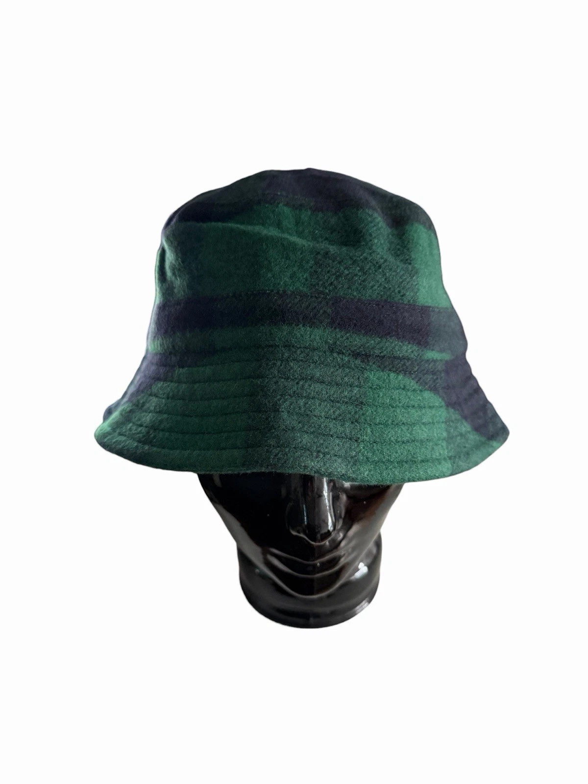 YMC Check Bucket Hat Green Wool Blend O/S New RRP £160