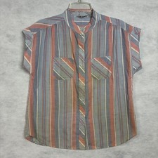 Vtg 80's Shirtstop Shortsleeve Button Up Shirt Womens Sz 16 Red White Blue Flaw