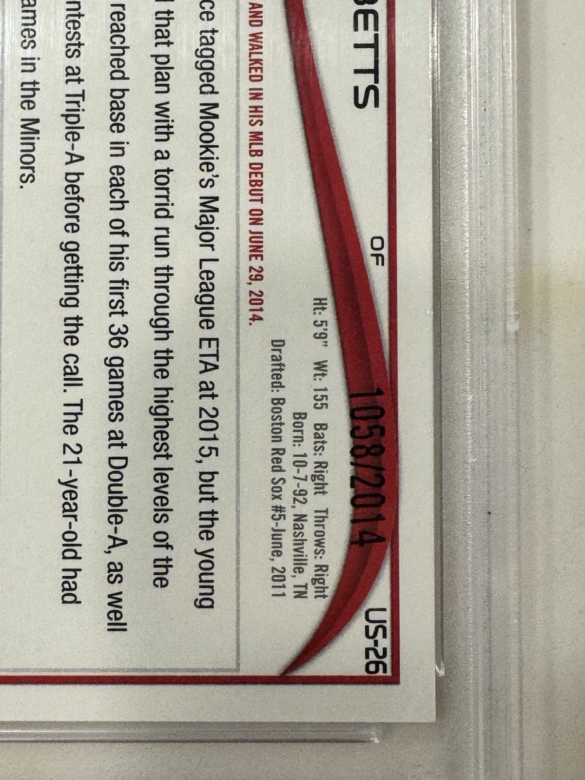 2014 Topps Update #US26 Mookie Betts RC Gold /2014 Boston PSA 10 view 6