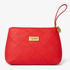Shiseido Red Coral Pink Faux Leather Cosmetic Travel Bag Pouch