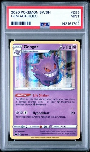 2020 POKEMON SWORD & SHIELD #085 GENGAR-REVERSE FOIL PSA 9