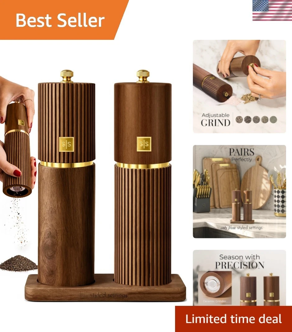Wooden Salt and Pepper Grinder Set – Refillable Manual Salt and Pepper Mills ...
