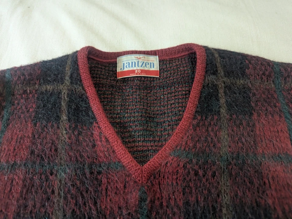 Suéter Jantzen De Colección Rojo Verde Navidad Cuadros Tejido Difuso Hecho en EE. UU. Talla 20 (M) Foto 2 de 4