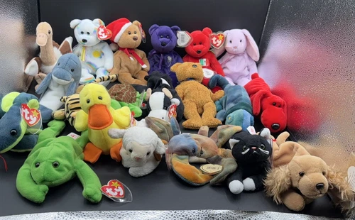 VTG Beanie Babies Lot Of 20 Rabbit, Dogs, Frog, Cat, Snake, Duck, Crab Gift