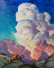 Original Large Cloud Painting Impressionism Glowing Color Palette Hawkins Decor