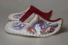 Felted Wool Slippers Handmade Embroidered Folk Art Swirling Design House Shoes L