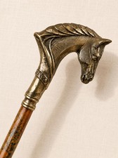 Vintage Horse Head Cane Brass Handle Wooden Gentleman Walking Stick Gift For Men