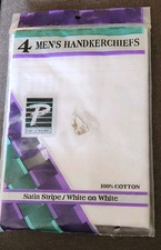 NEW Paris Accessories Inc White Satin Stripe 100 Cotton Handkerchiefs 4ct Pk