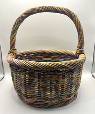 Multicolor Wicker Woven Oval Storage Basket Weave Pattern with Handle