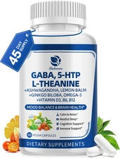 GABA Supplements 750mg with L Theanine, 5HTP, Ashwagandha, Lemon Balm, Ginkgo Bi