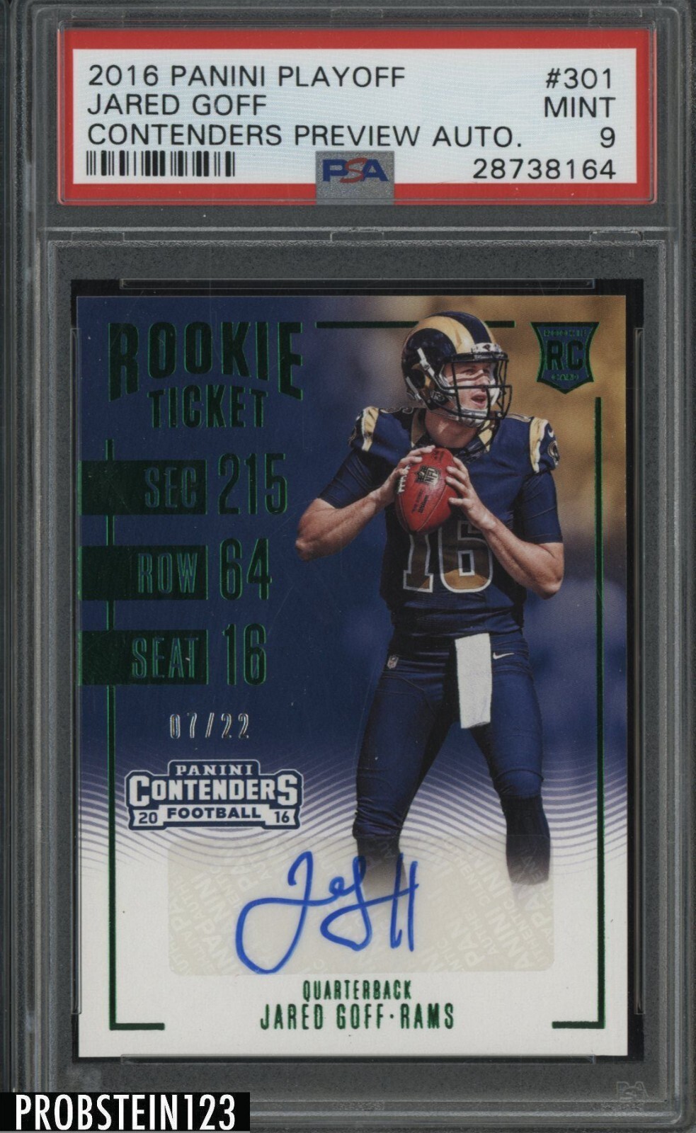 Jared Goff Panini Playoff #301 Contenders Preview Autograph