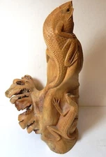 Hand Carved Burl WOOD 3 Lizard Iguana Lizards SCULPTURE Figurine Gecko Wooden