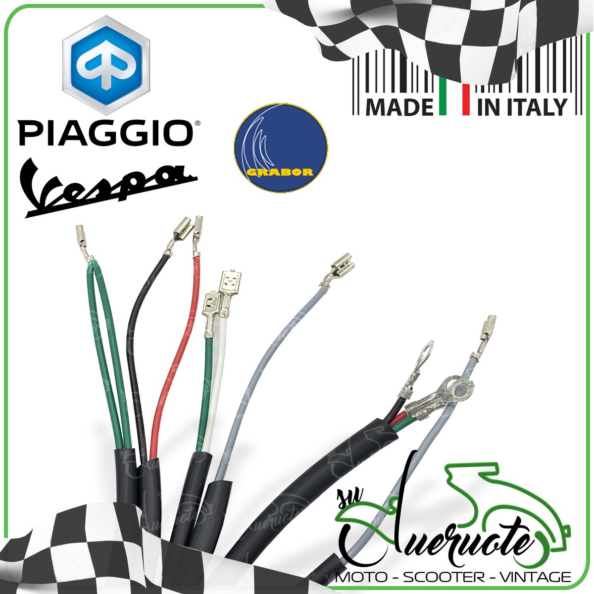 CAVI FILI CABLAGGIO Impianto Elettrico Grabor Per Piaggio Vespa 50 Special 69-80 EUR 22,00 - IT - Foto 12