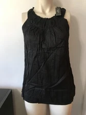Talbots Black multi-pleated crinkled Sleeveless Cotton Top  Size 4 NWT $59 Tag