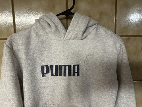 Puma Boy's Sweater Hoodie Light Heather Grey Blue Logo KIDS Size S (8) - Picture 4 of 11