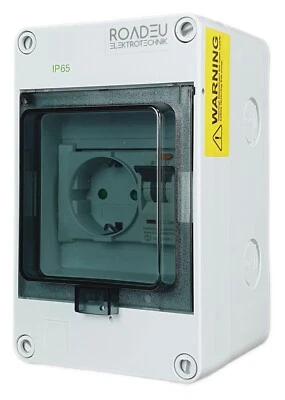 RoadEu Schuko Steckdose 230V mit Fi Schutzschalter im Sicherungskasten Aufputz