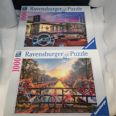 2 RAVENSBURGER 1000 PIECE PUZZLES Brooklin Bridge, Amsterdam  152674 196067