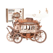 ROKR 3D Wooden Puzzles for Adults-Stagecoach Music Box Kit-DIY Wood Model Kit...
