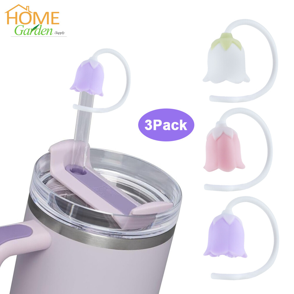 Stanley Straw Topper 5PCS Straw Covers Caps For Stanley 40&30 Oz Tumble With Handles, Cute Flowers Straw Toppers Stanley Cup Accessories With 10mm/ 0.4in Dust- Proof Reusable Silicone Stanley Straw Cover Tips Lids