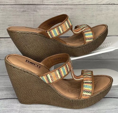 BORN Women's Size 8/39 Lio Orange Aztec Platform Wedge Heel Woven Sandals  B67108 | eBay