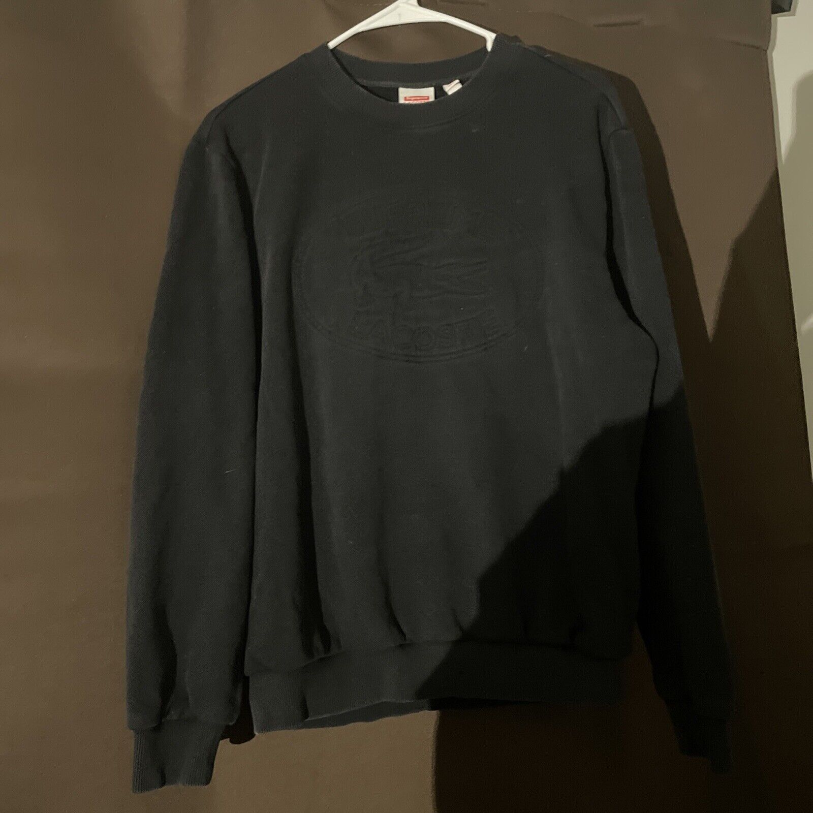 SUPREME LACOSTE L!VE PIQUE LONG SLEEVES CREWNECK BLACK SZ M