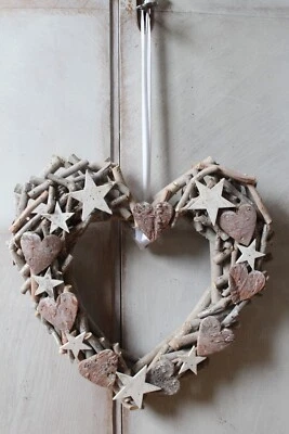 Weihnachtsdekoration Türhänger Herz Rattan Kranz  33 x 31 cm - Bild 1 von 4