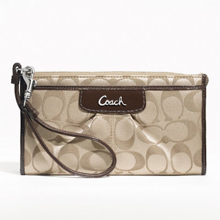 Coach Ashley Signature Sateen Zippy Wallet Wristlet Satin Canvas