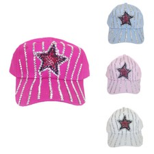 Girls Denim Jean Bling Bling Jewls Adjust Baseball Cap Hat Starry Desiges